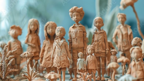 Handmade clay figures of people in various poses. photo