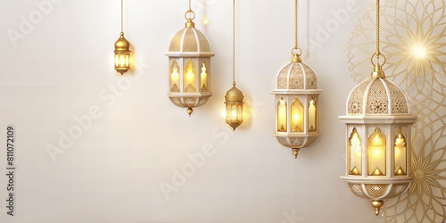 Elegant islamic traditional lanterns and lamps illuminate an ornate background with text area, perfect for celebrating ramadan and eid mubarak, islamic traditional symbol of eid al adha