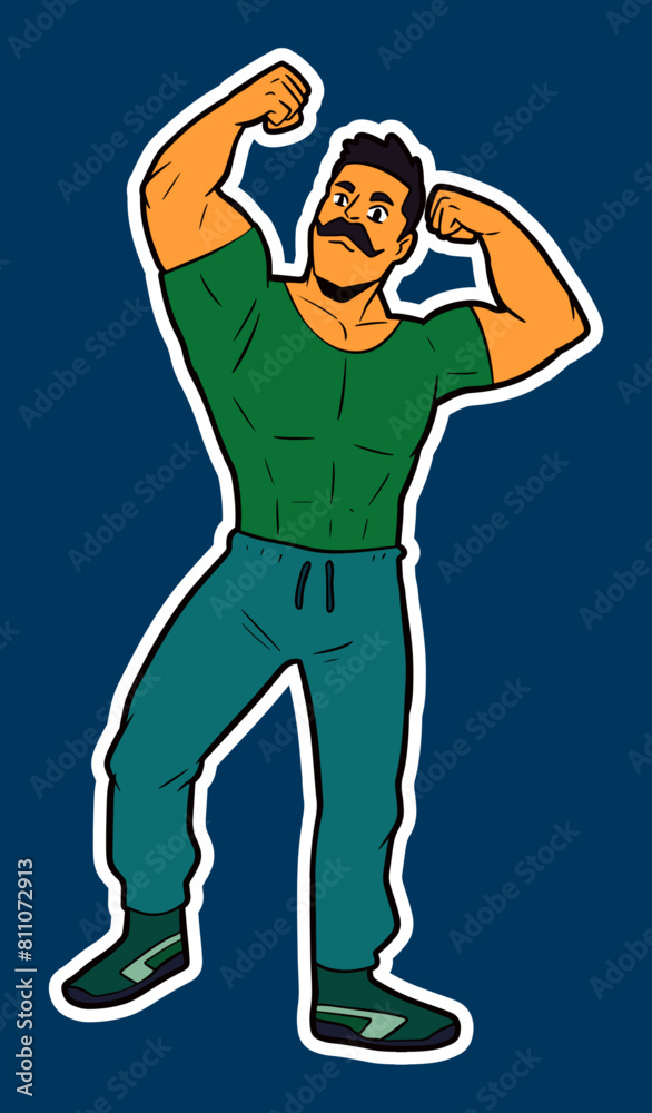 Bodybuilder Man Doodle Sticker Illustration Bodybuilder Man Doodle Sticker Illustration
