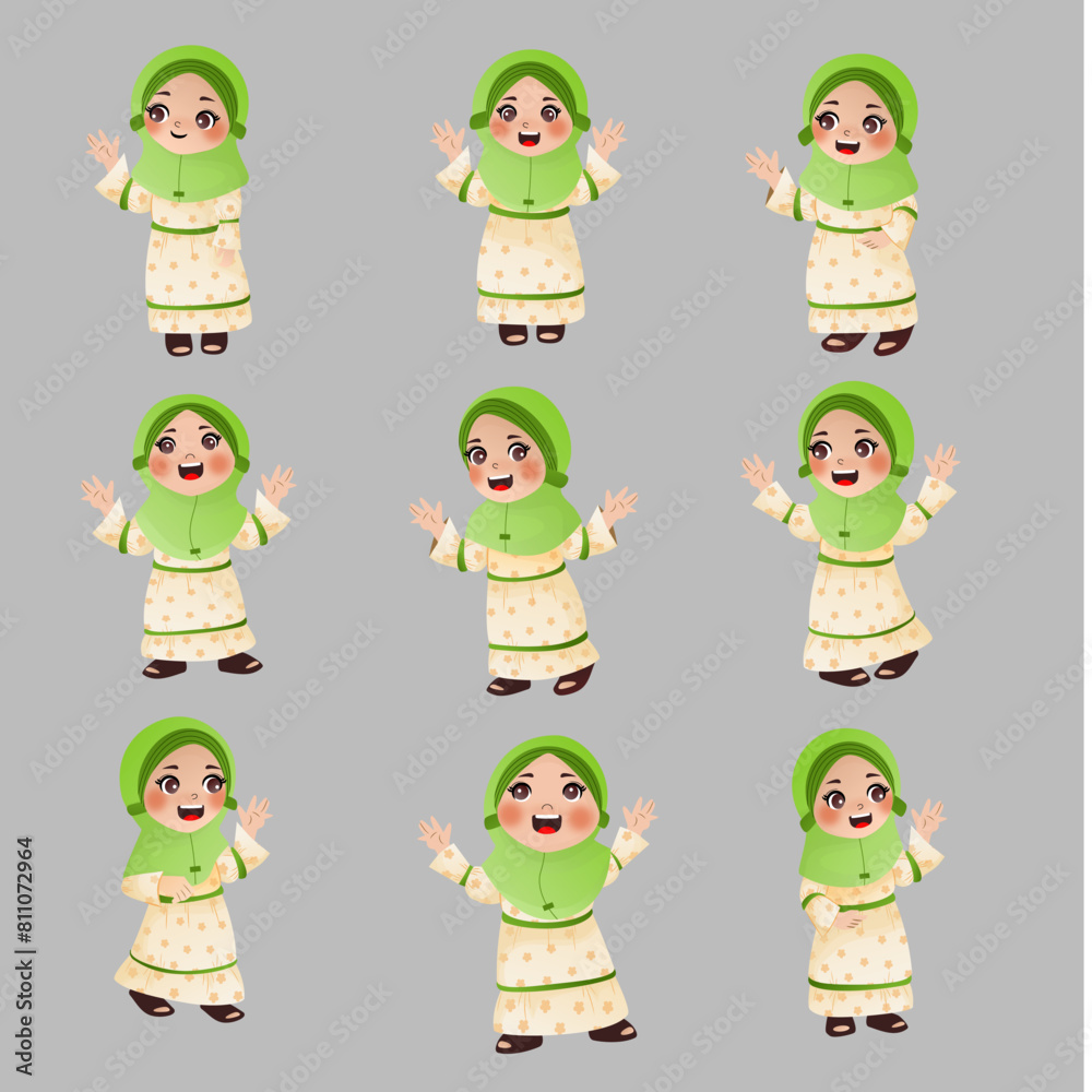 a Collection of Children Muslim Waving Hand and saying hello a Collection of Children Muslim Waving Hand and saying hello