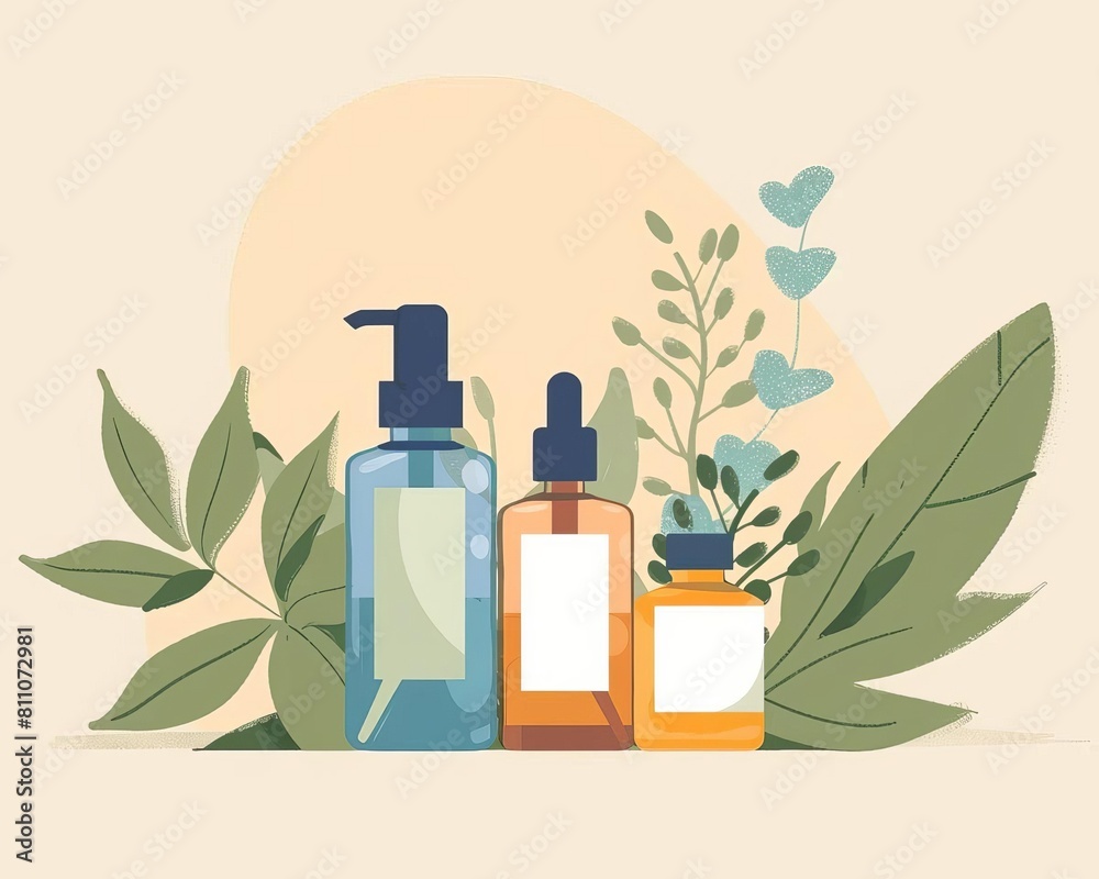 Organic aromatherapy oils flat design side view relaxation products theme animation Monochromatic Color Scheme Organic aromatherapy oils flat design side view relaxation products theme animation Monochromatic Color Scheme