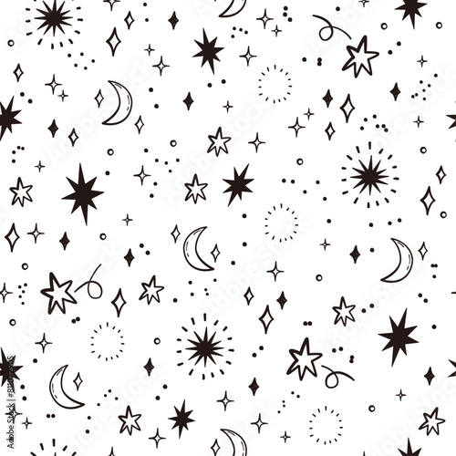 Sparkle stars seamless pattern, Vector hand drawn background illustration. © KY