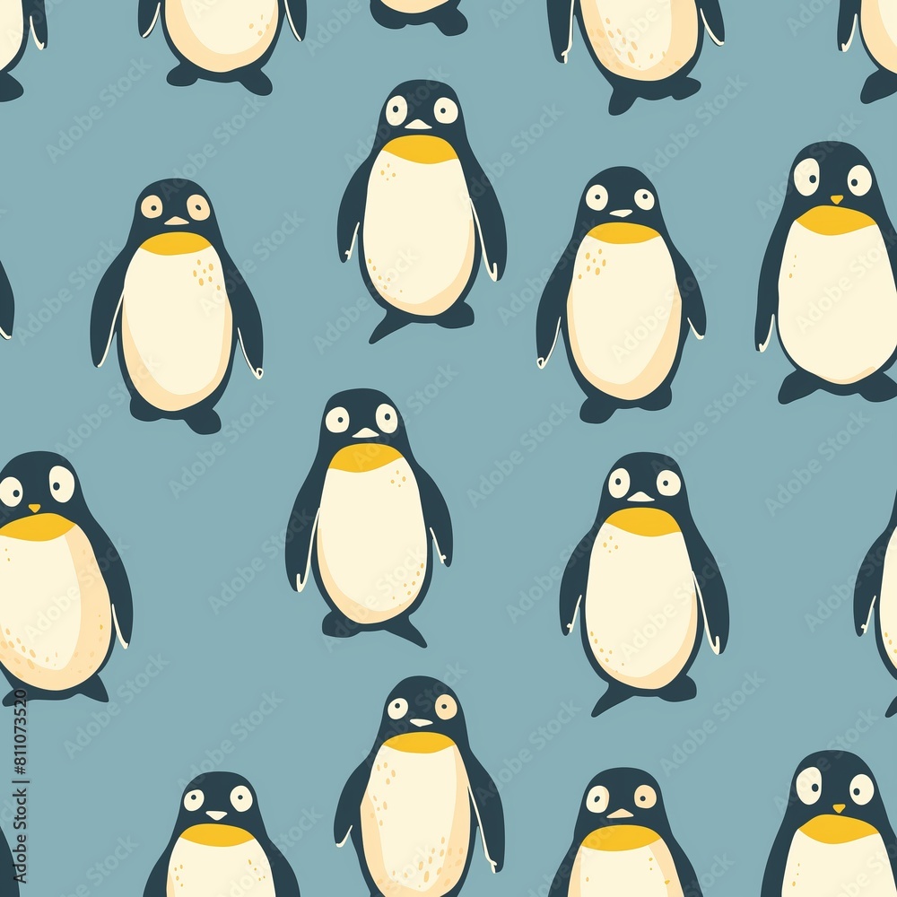 Obraz premium set of penguin on a flat color background, repetitive art