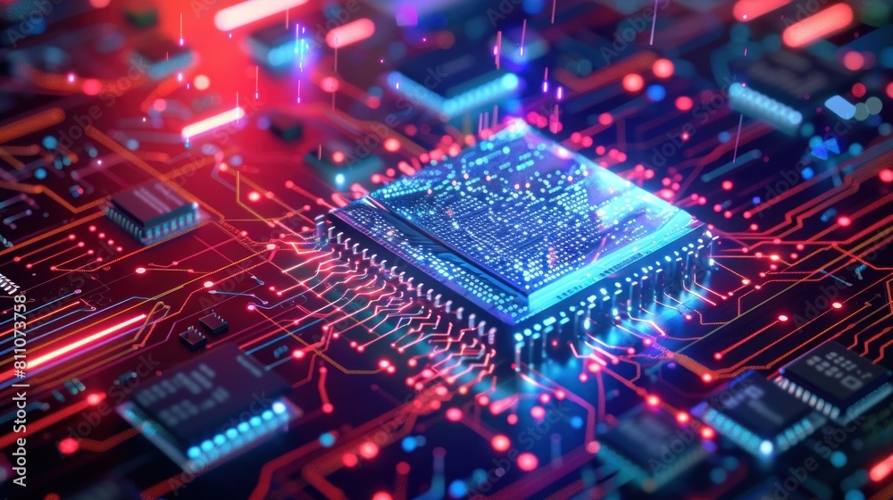 Big data analyzing and digital computing symbol hologram over working cpu in background. Futuristic 3d illustration AI generated Big data analyzing and digital computing symbol hologram over working cpu in background. Futuristic 3d illustration AI generated