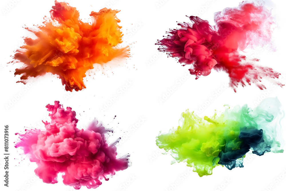 Set of colored smoke explosions PNG Isolated on Transparent and White Background - Colorful Smoke bomb Effect Festival Celebration Firework fog