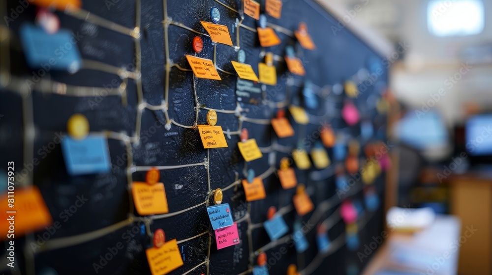 Obraz premium Colorful sticky notes on a blackboard.