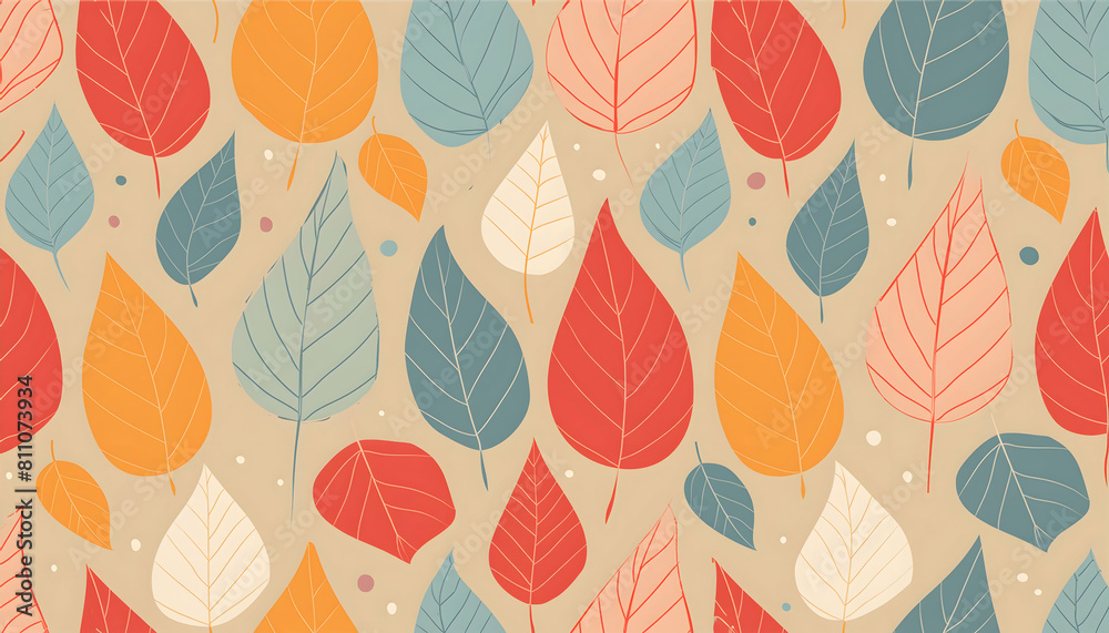 Fototapeta premium Seamless doodle pattern and leaf on digital art concept, Generative AI.
