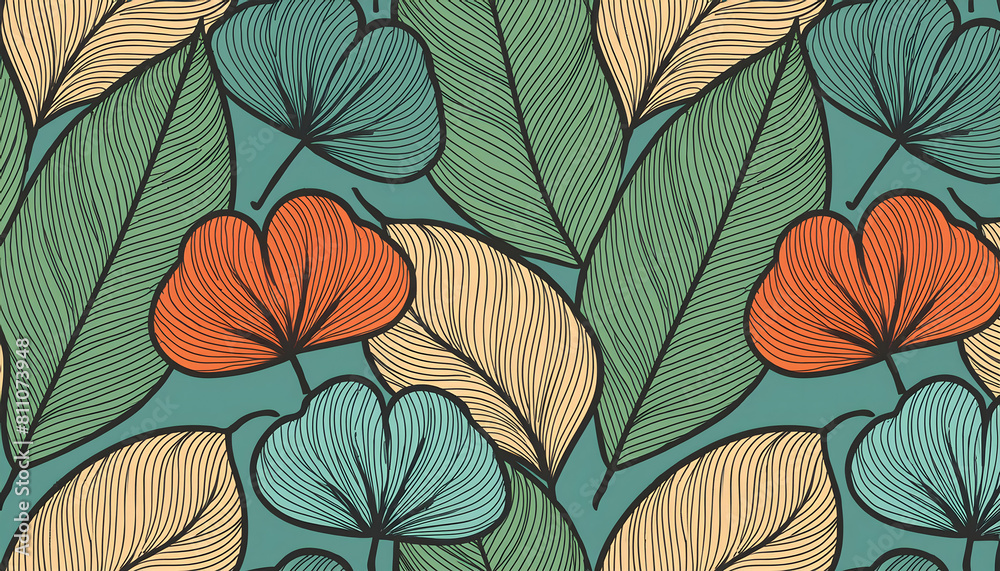 Seamless doodle pattern and leaf on digital art concept, Generative AI. Seamless doodle pattern and leaf on digital art concept, Generative AI.