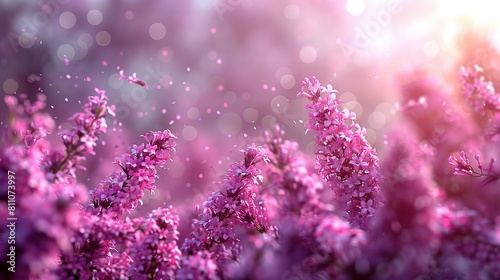  A group of lilac blooms with a fuzzy pink background, featuring both foreground and backdrop blur