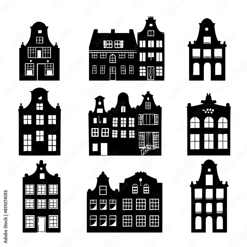 house, building, city, vector, home, town, architecture, illustration, icon, street, set, amsterdam, houses, urban, design, village, silhouette, cartoon, window, symbol, europe, exterior, buildings, r
