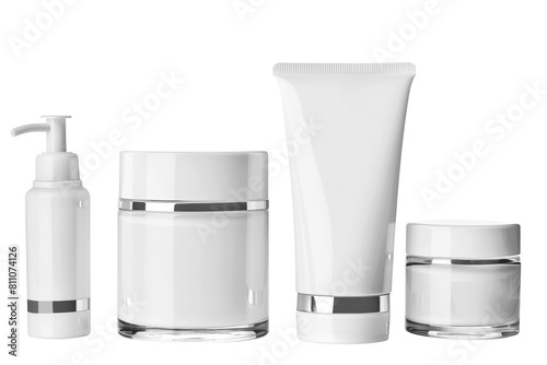 Set of Plastic cosmetic containers PNG creams and tonic bottles Isolated on Transparent and White Background - Cosmetic Bottles and Jars Makeup Beauty Products Skincare advertising Conept
