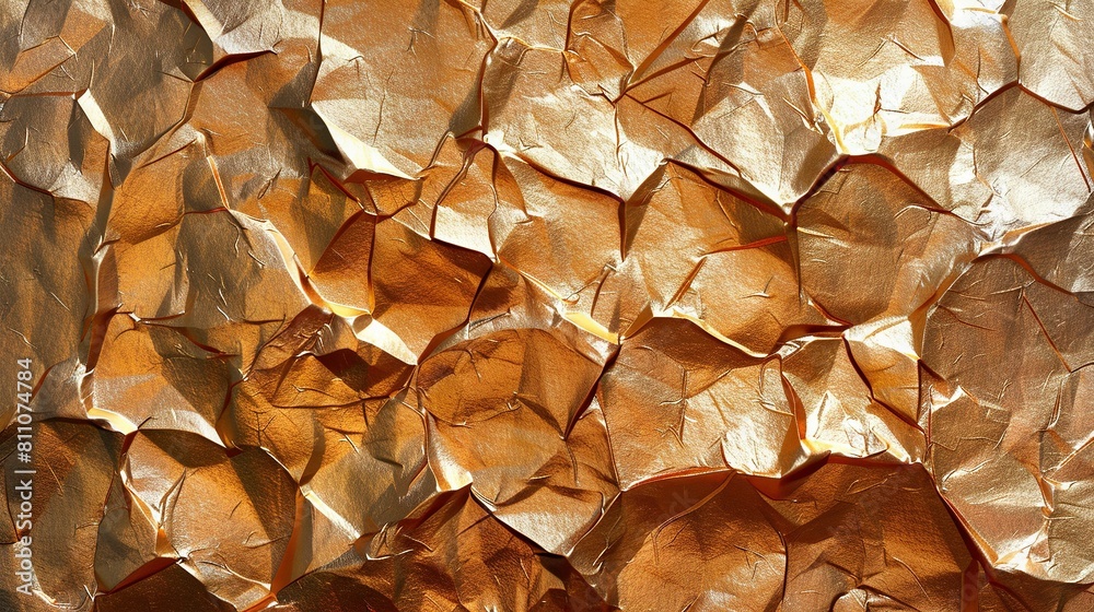   A close-up of an intricate artwork resembling a leafy pattern on a shimmering sheet of gold foil