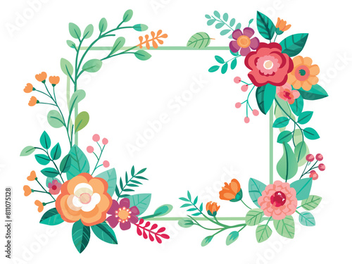 Wedding invitation colorful floral wreath frame spring flowers template 
