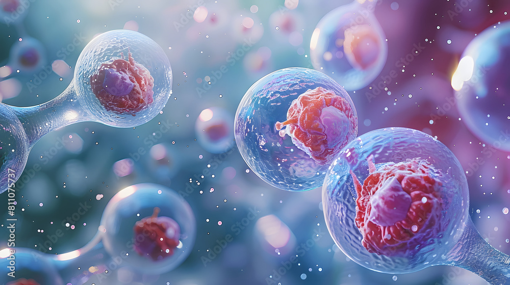 3d rendering of Human cell or Embryonic stem cell microscope background.