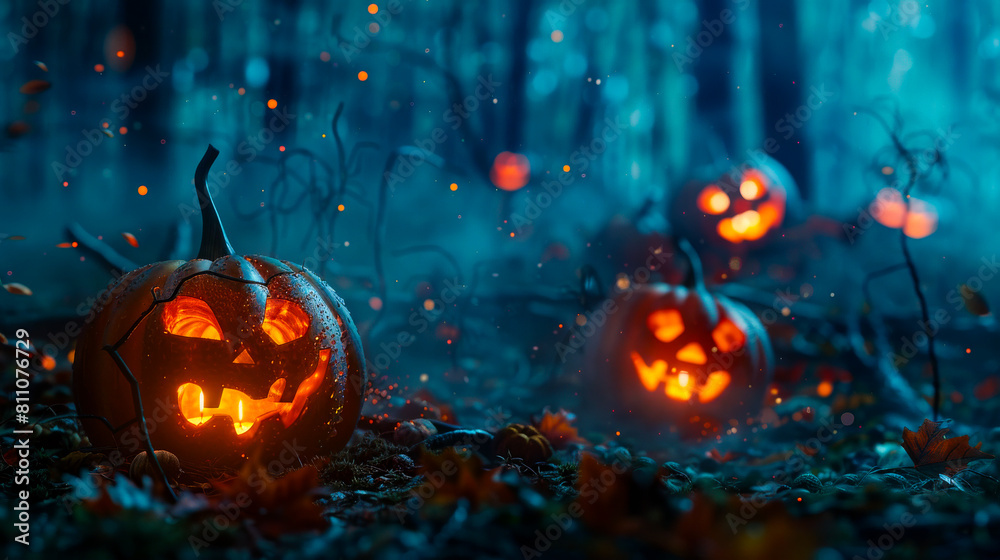 Mysterious Halloween Pumpkins in a Dark Forest
Mysterious Halloween Pumpkins in a Dark Forest