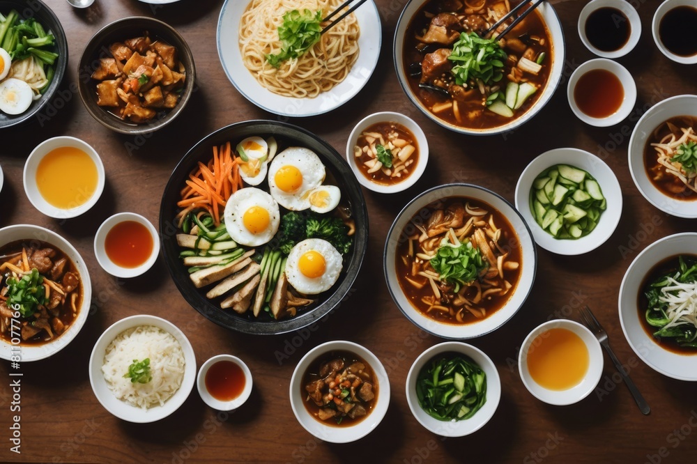 Korean foods served on a dining table. Perfect for photo illustration, article, or any cooking contents. Korean foods served on a dining table. Perfect for photo illustration, article, or any cooking contents.
