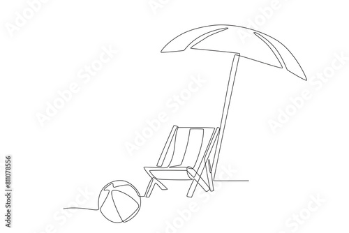 Balls, chairs and beach umbrellas. Summer concept one-line drawing