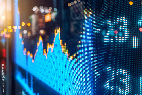 Digital Stock Market Graph On LED Display at Night