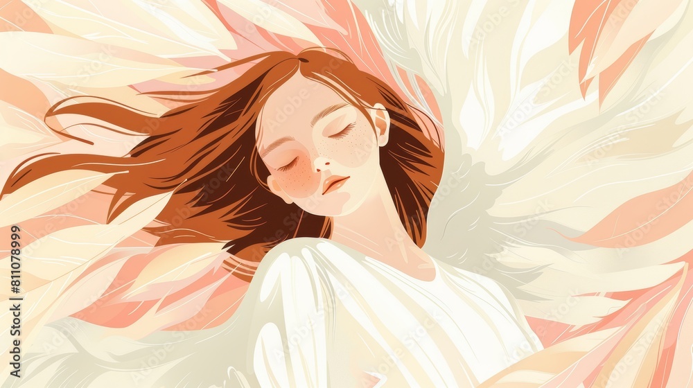 Child with angel wings, depicted in prayer amid a backdrop of radiant, glowing light.