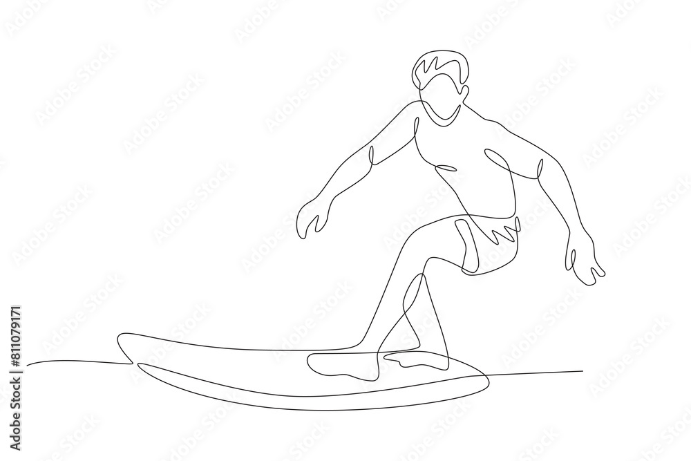 Surfer. Summer concept one-line drawing