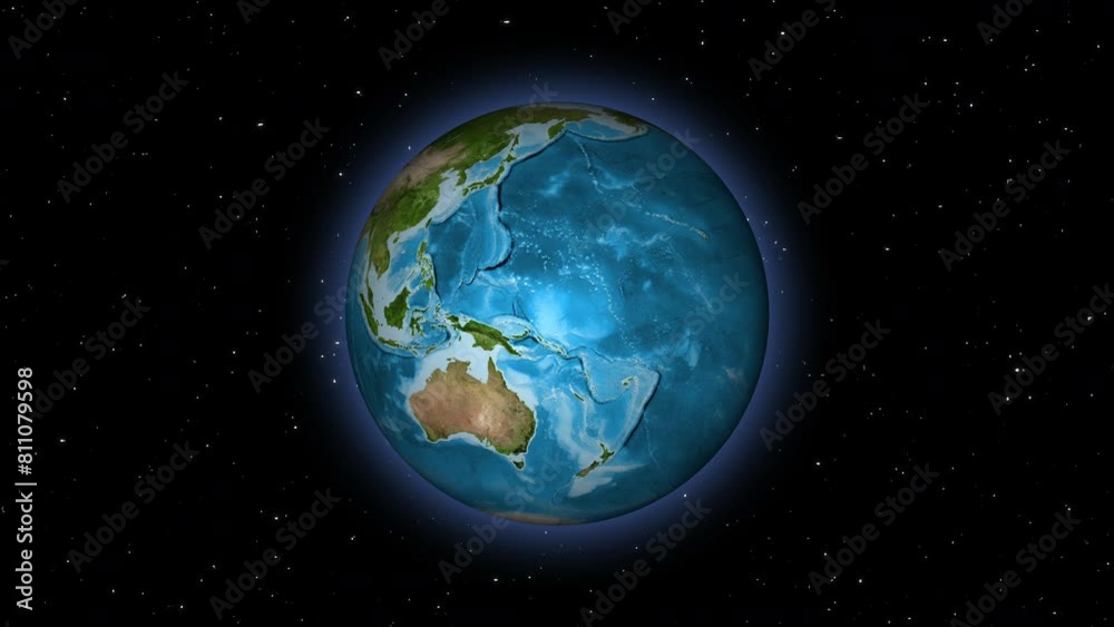 The earth rotates against the background of the starry sky. Animation of the rotation of planet Earth. 3D render. The earth rotates against the background of the starry sky. Animation of the rotation of planet Earth. 3D render.