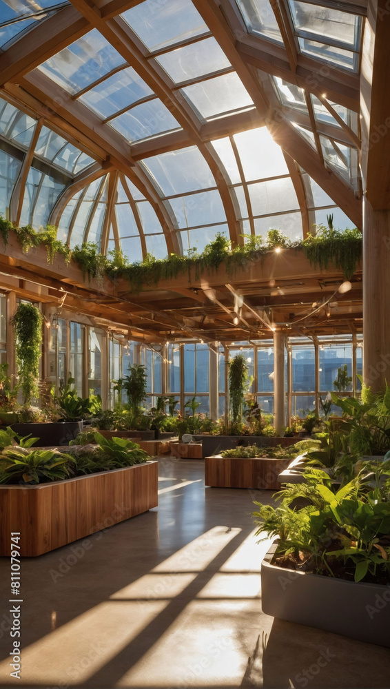 Sunlit Sanctuary, Biophilic design brings the outdoors in, with airy rooms bathed in sunlight, showcasing city vistas.