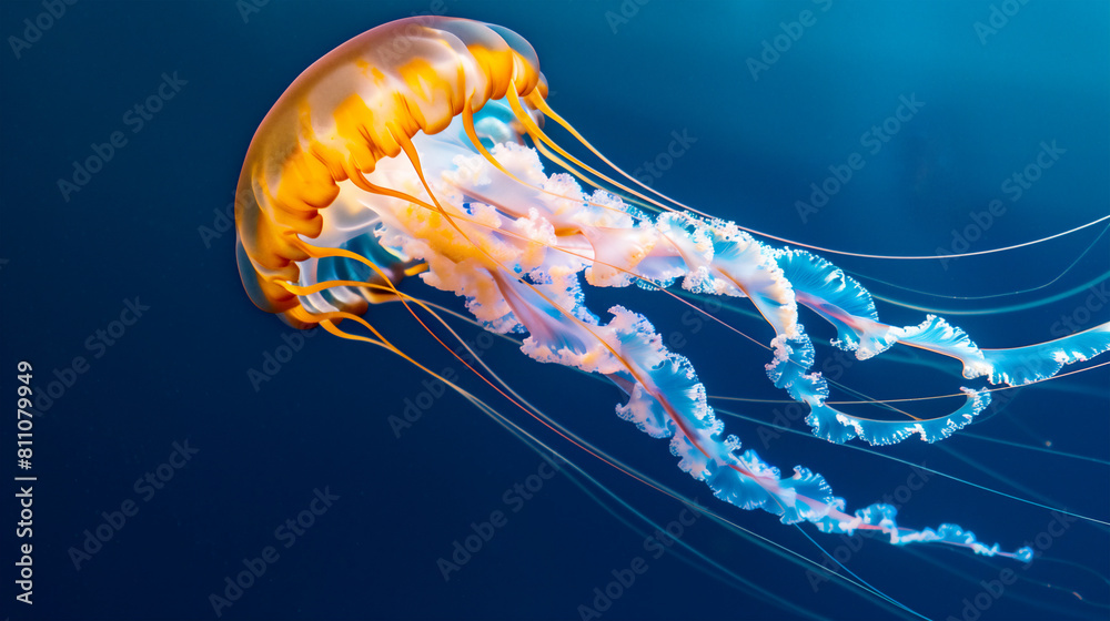 海中を優雅に泳ぐ美しいクラゲ