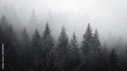 Slightly Foggy Forest Scene with Pine Trees 