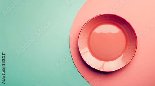 Elegant table Fourting with ceramic plate on color background