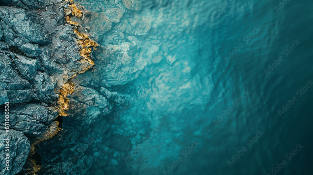 Water and rocks background, top view