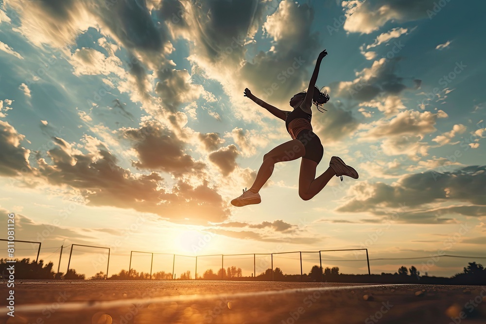 Φωτογραφία High jump, woman and fitness with exercise, sport and athlete in a competition outdoor