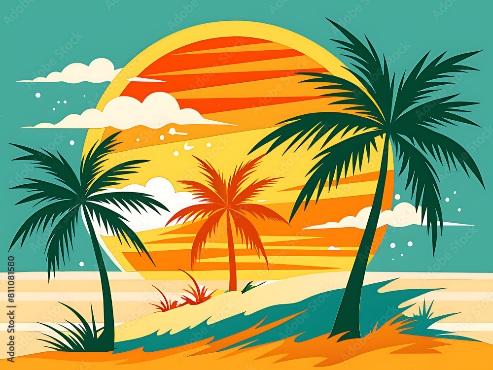 Summertime background with palm trees, hot summer day Summertime background with palm trees, hot summer day