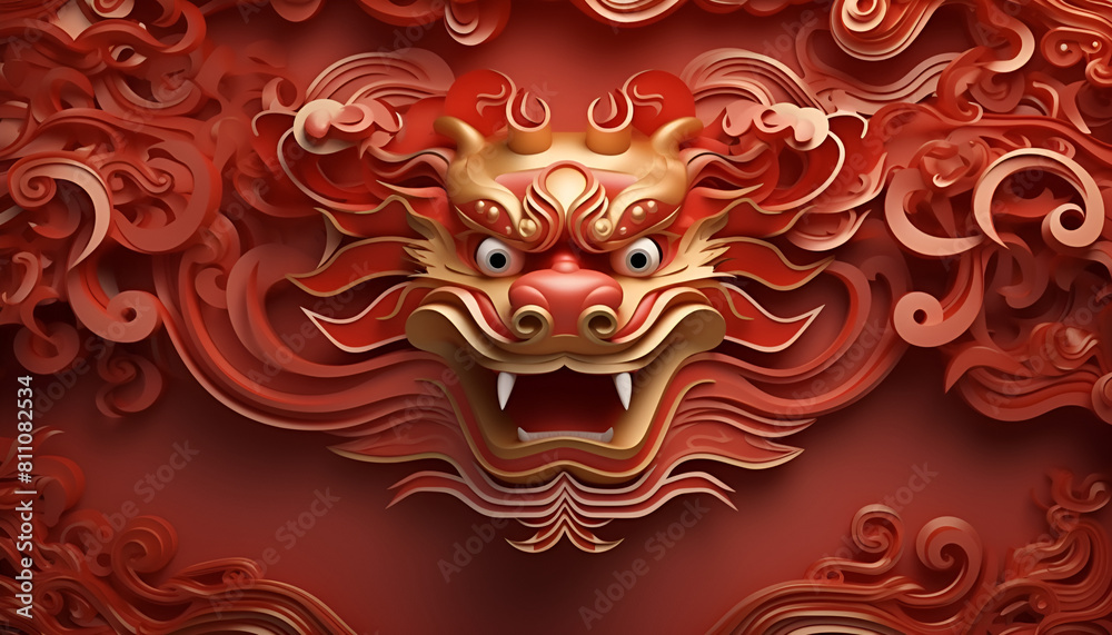 chinese dragon head skull, vector, tattoo, art, illustration, mask, design, pattern, face, tribal, head, ornament, halloween, symbol, lion, horror, evil, decoration, 