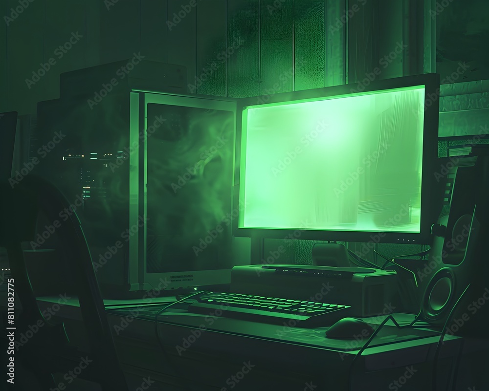Otherworldly Glow of a Desktop Computer Amidst the Dark Uncertainty Otherworldly Glow of a Desktop Computer Amidst the Dark Uncertainty