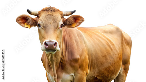 "Serene Bovine": A cow standing calmly with a peaceful expression, radiating tranquility against the white background.