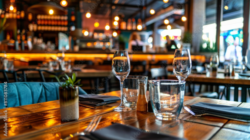 ambient interior shot of an exclusive restaurant with modern decor and soft lighting to enhance the sophisticated atmosphere ambient interior shot of an exclusive restaurant with modern decor and soft lighting to enhance the sophisticated atmosphere