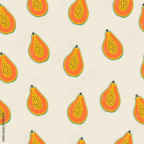 Seamless summer pattern with mango. Vector illustration.