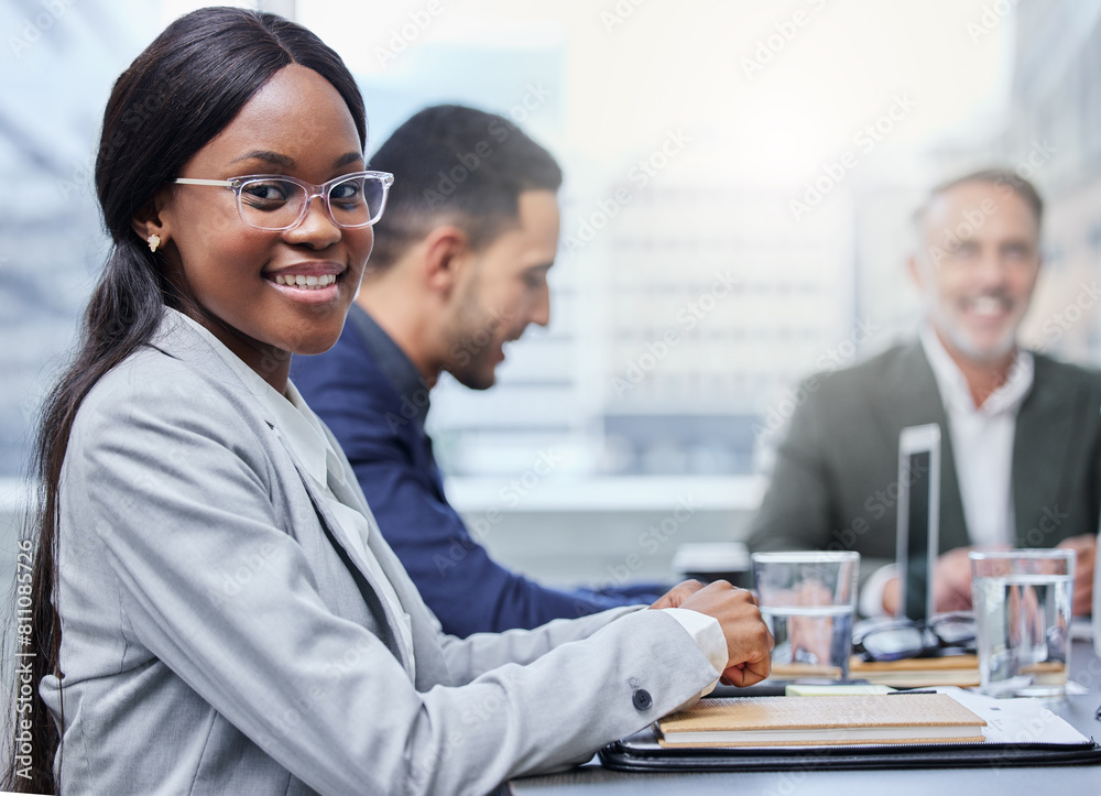 Office, portrait and business woman with colleagues in boardroom for meeting, startup project or job. Corporate company, hr employees and female consultant for collaboration, teamwork and share ideas Office, portrait and business woman with colleagues in boardroom for meeting, startup project or job. Corporate company, hr employees and female consultant for collaboration, teamwork and share ideas