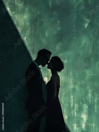 Minimalist abstract composition evoking romance with noir film elements.