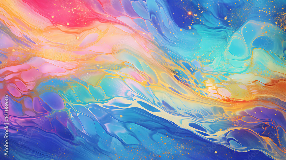 Colorful glitter rainbow fluid brush strokes painting