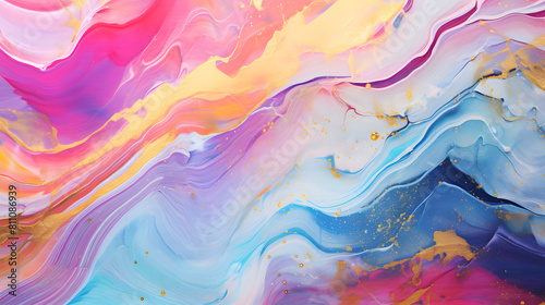 Colorful glitter rainbow fluid brush strokes painting