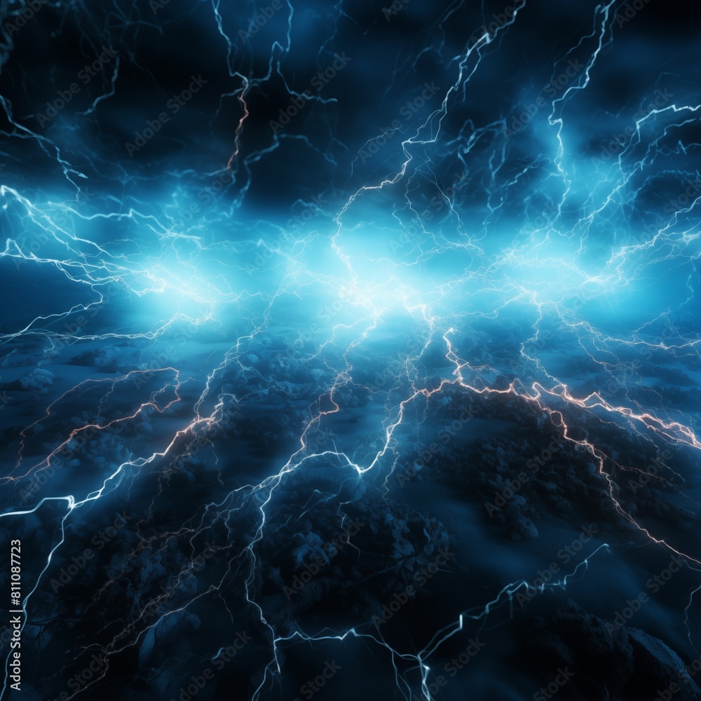 Dramatic Abstract Representation of an Electrical Storm with Blue Lightning Bolts Dramatic Abstract Representation of an Electrical Storm with Blue Lightning Bolts