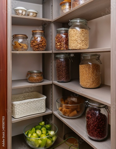 food in the kitchen, Shelf and space for storing food in the house, organizing pantry space, home interior design