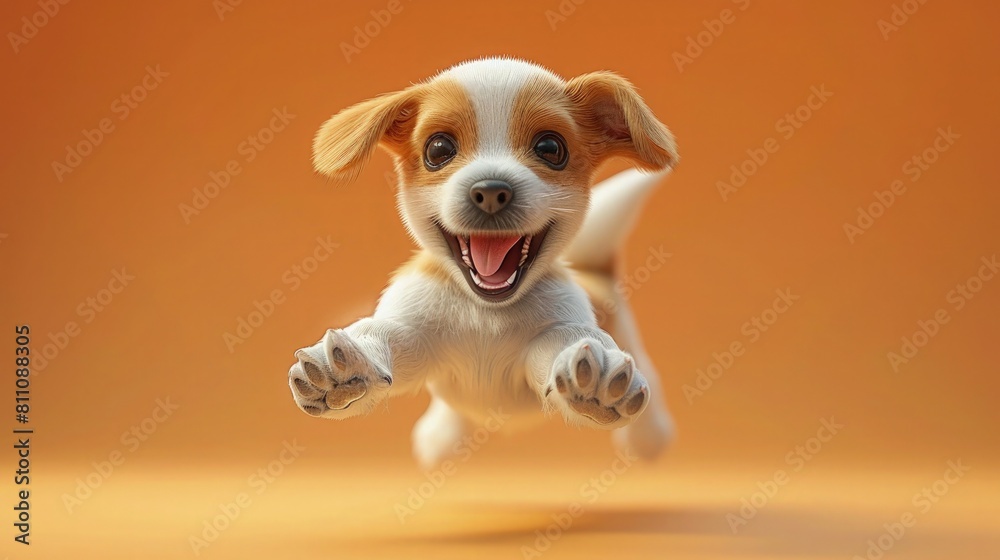 An adorable dog full of infectious joy on a orange background. An adorable dog full of infectious joy on a orange background.