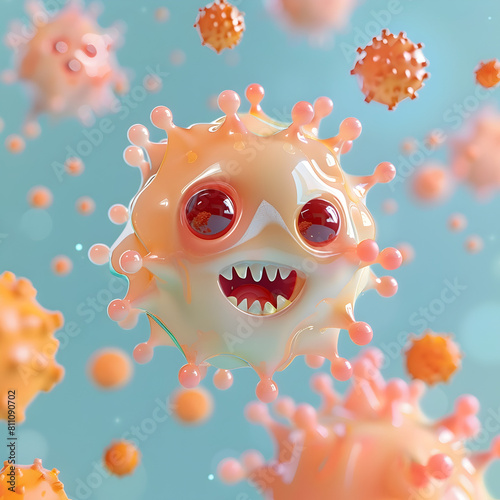 Adorable 3D Cartoon Nanoparticle in Minimalistic Nanotechnology Research Background for Advertising and Social Media