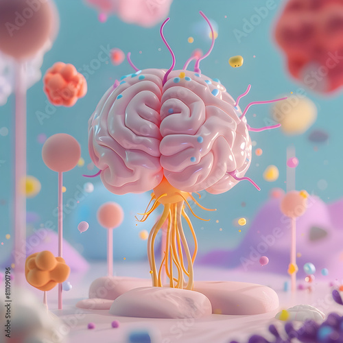 Brain Synapse Cartoon 3D Rendering Minimalist Concept for Advertising and Social Media Post Template