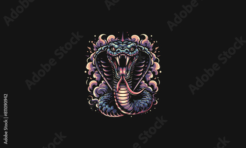 king cobra angry with smoke vector flat design