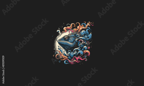 chameleon on clouds vector illustration mascot design