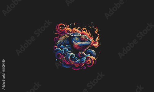 chameleon on clouds vector illustration mascot design