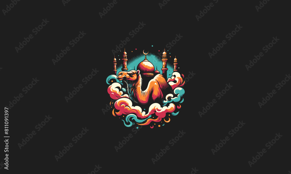 camel with mosque on clouds vector artwork design
